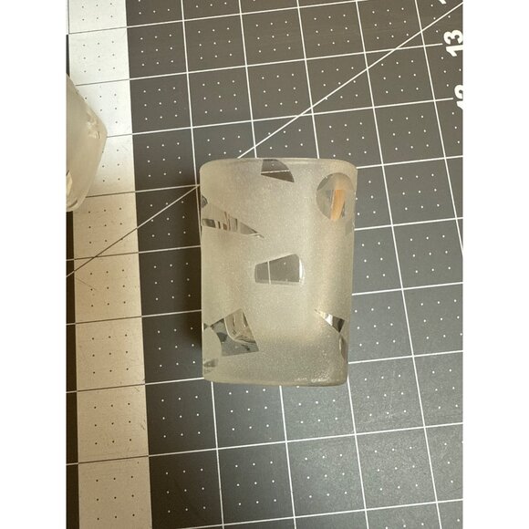 Set Of 3 Frosted Clear Glass Square Votive Candle Holders With Etched Geometric - Picture 14 of 16